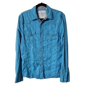 GUESS Men's Blue Button-Down Shirt Size Medium